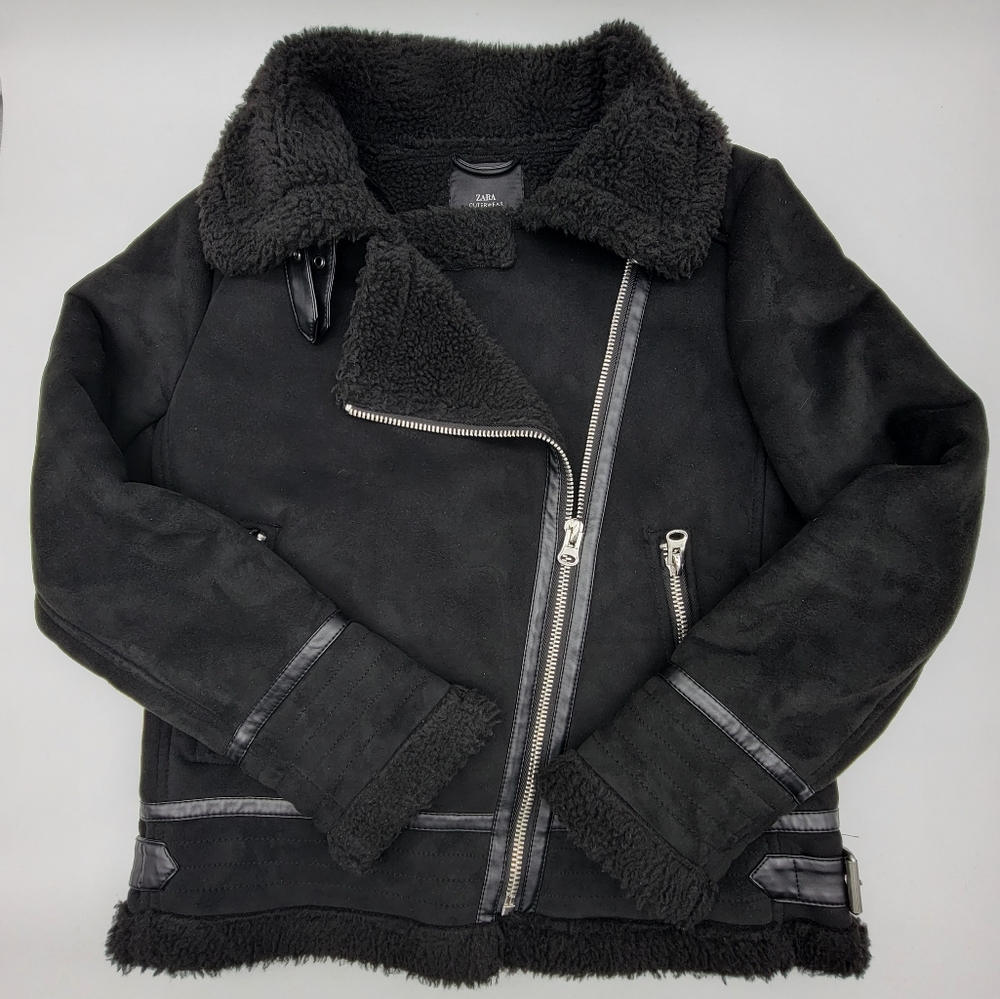 ZARA FAUX SUEDE DOUBLE FACED LONG JACKET BLACK US WOMEN'S SMALL